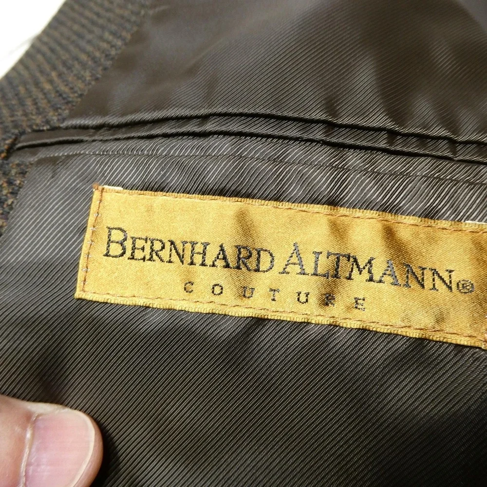 Bernhard Altmann Blazer Mens 42L Brown Check Wool Tweed Sport Coat Jacket